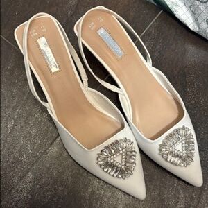 Primark White Slingback Heels with Silver Embellishments